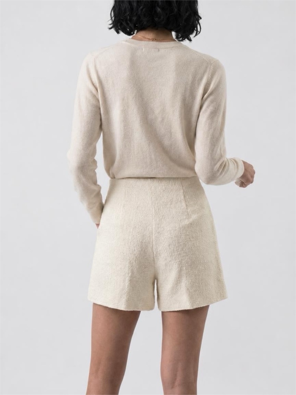 Sandro Cream Textured High-Waist Shorts - Picture 2 of 2